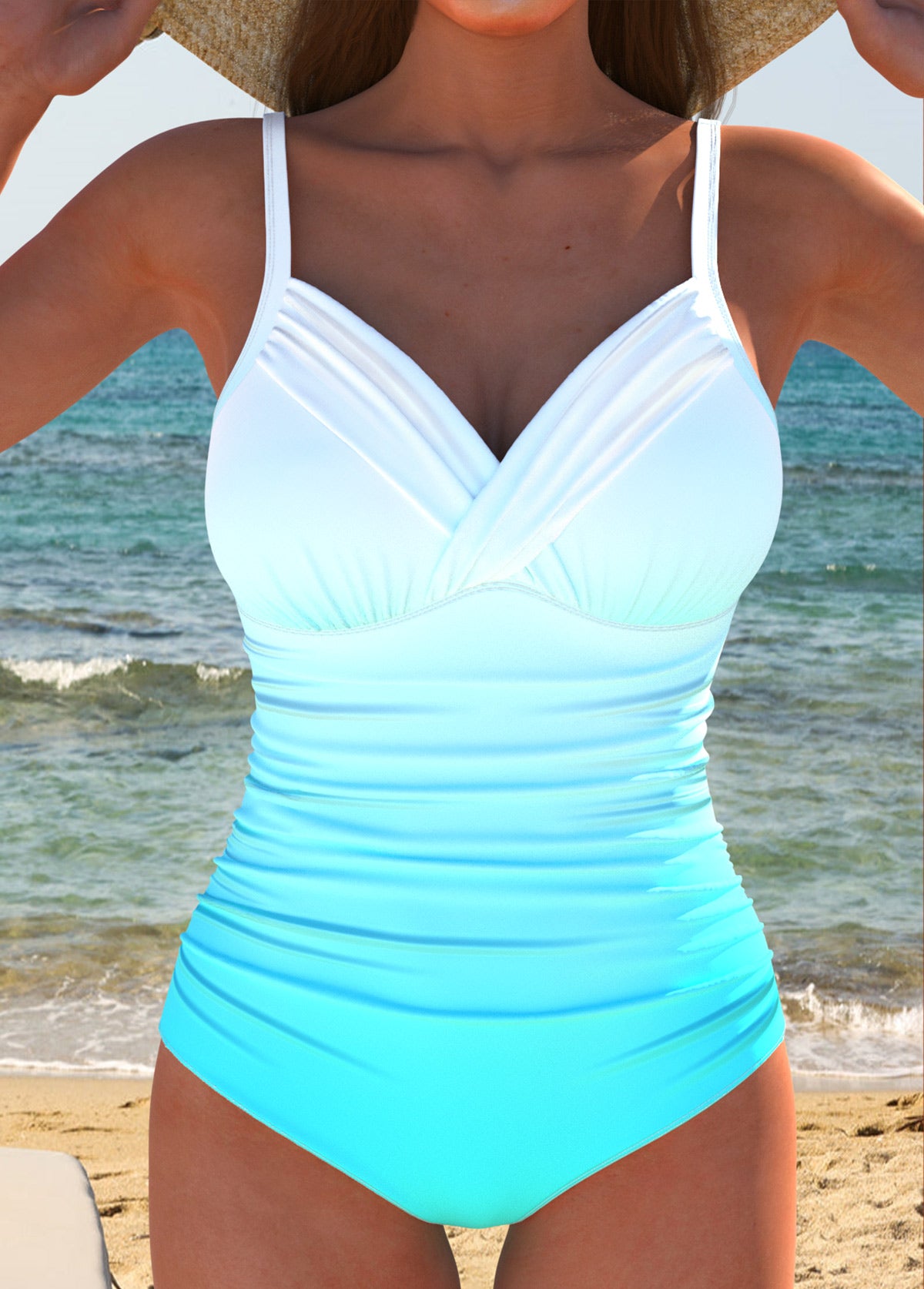 Surplice Ombre Cyan One Piece Swimwear