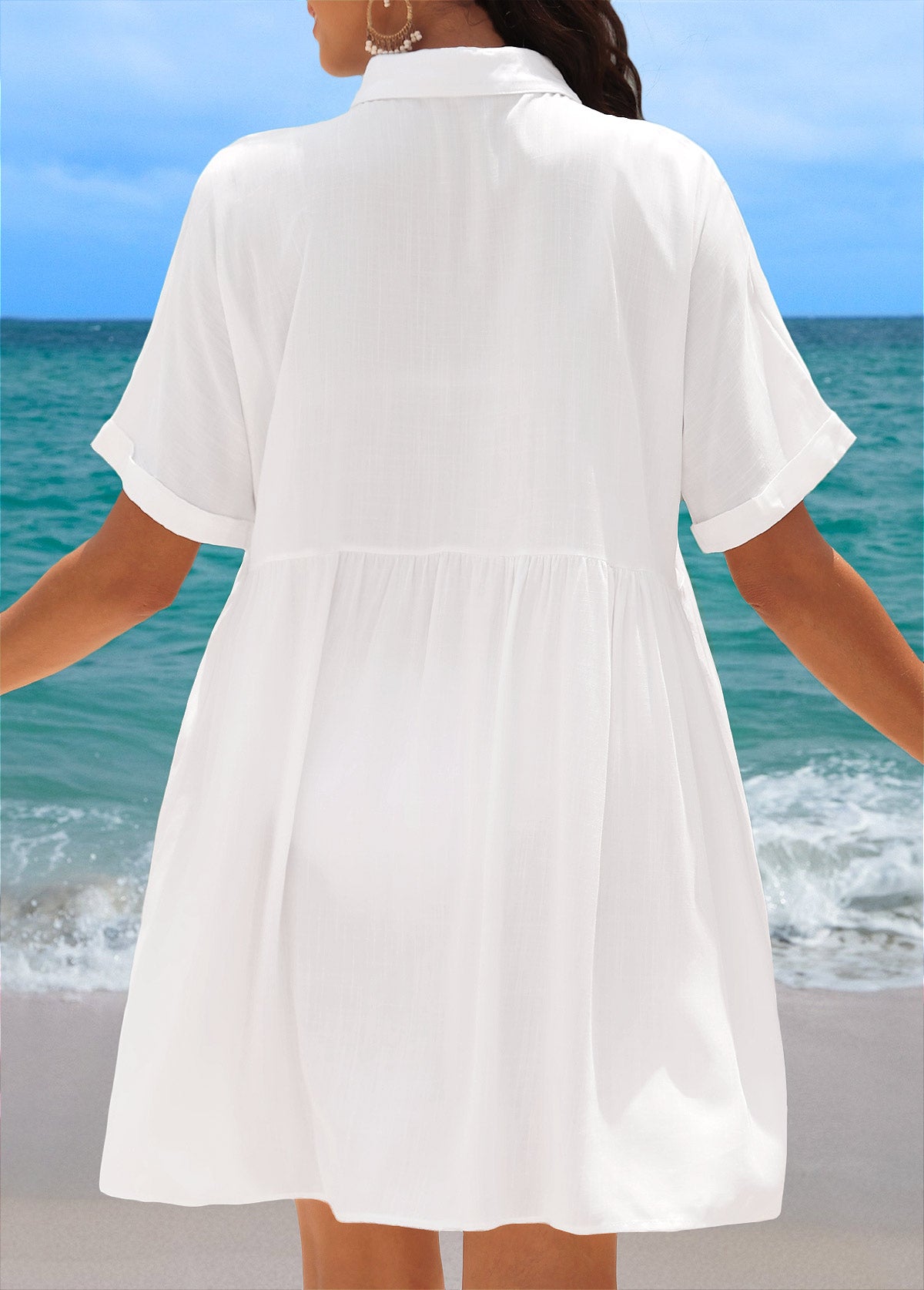 White Shirt Collar Ruched Cover Up