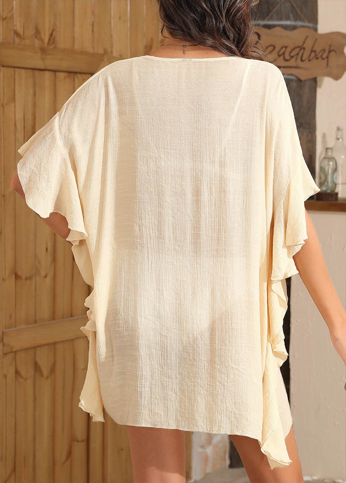 Beige Round Neck Ruffle Cover Up