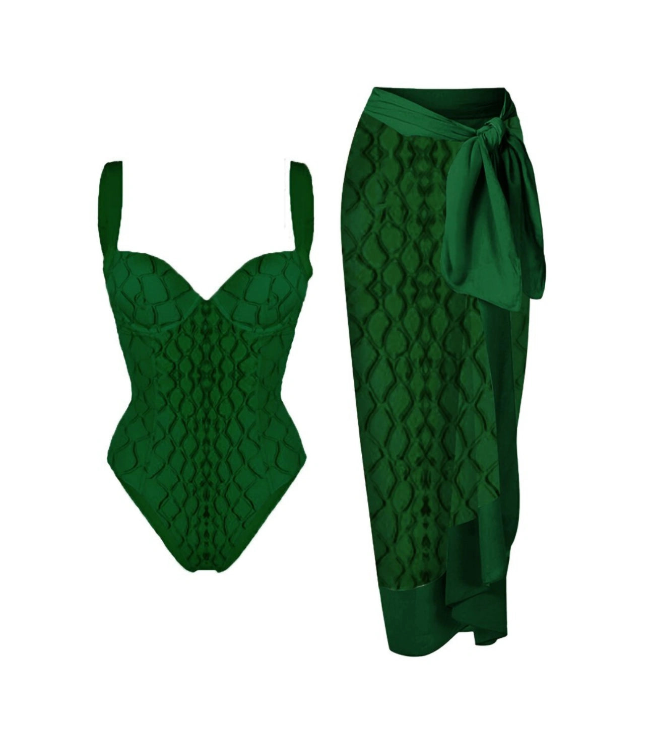 Solid Color Rhombus Textured Printed One-Piece Swimsuit/Cover Up