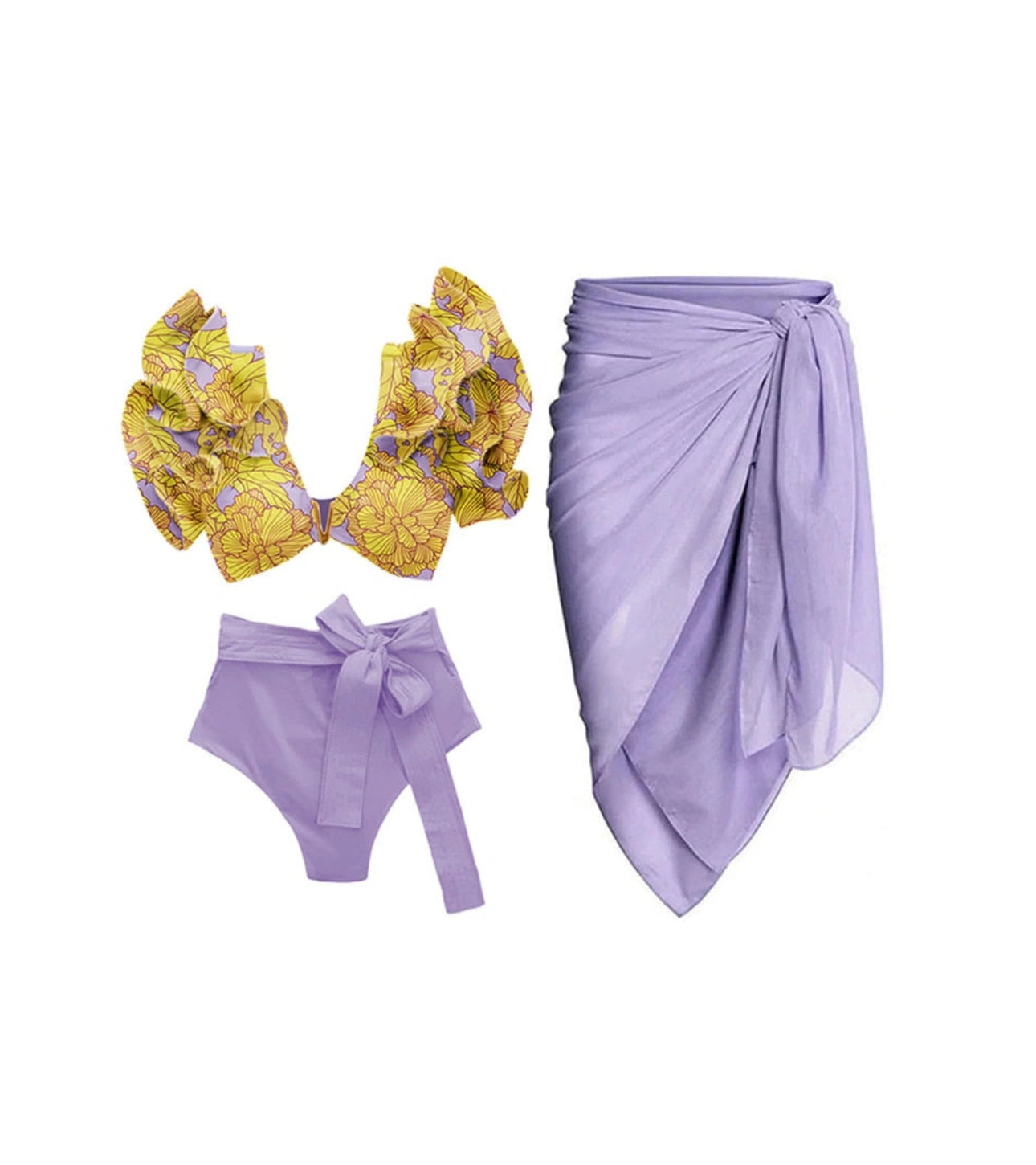 Yellow Purple Vintage Print Bikini Swimsuit