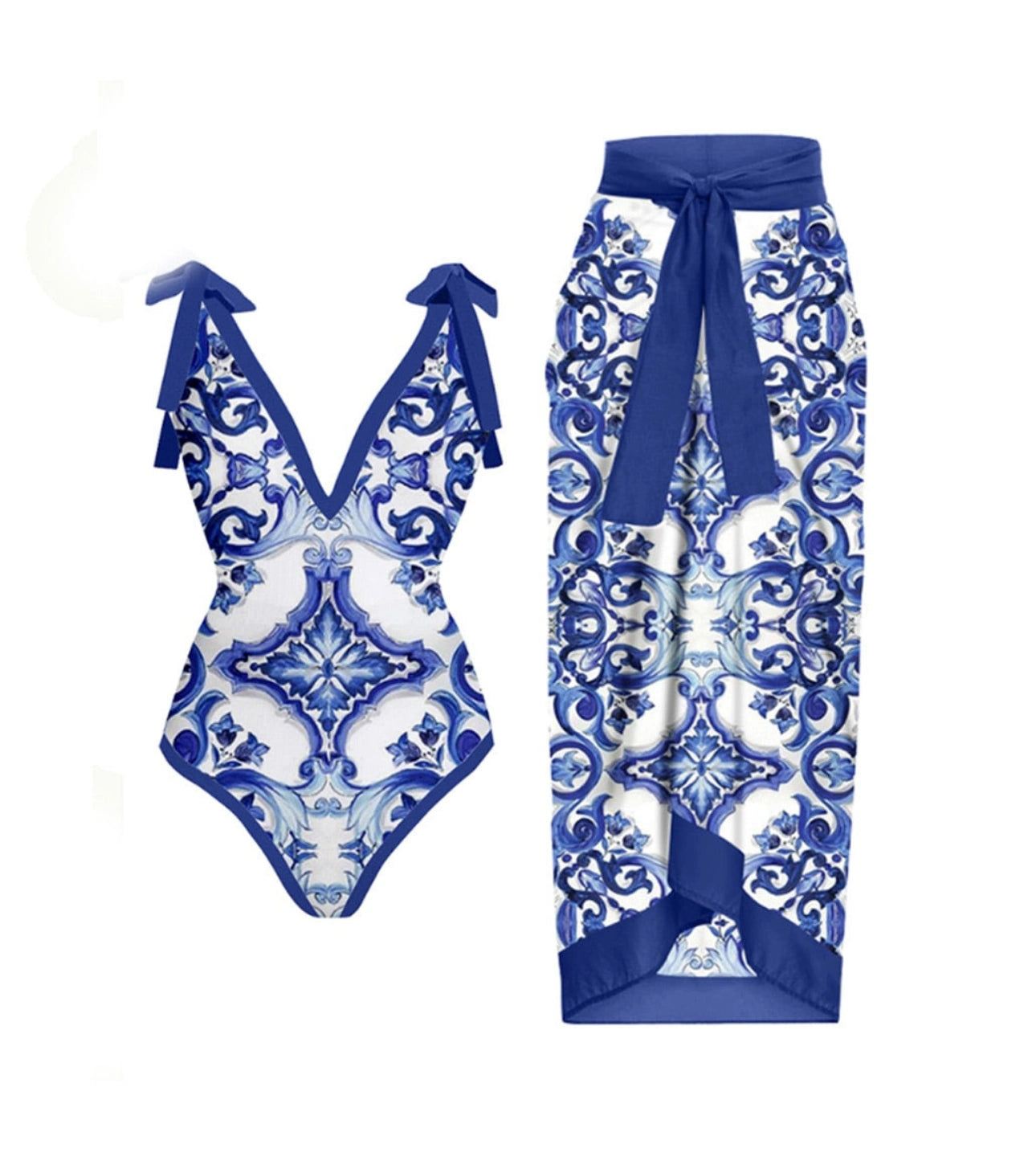 Vintage Blue One Piece Swimsuit/Cover Up