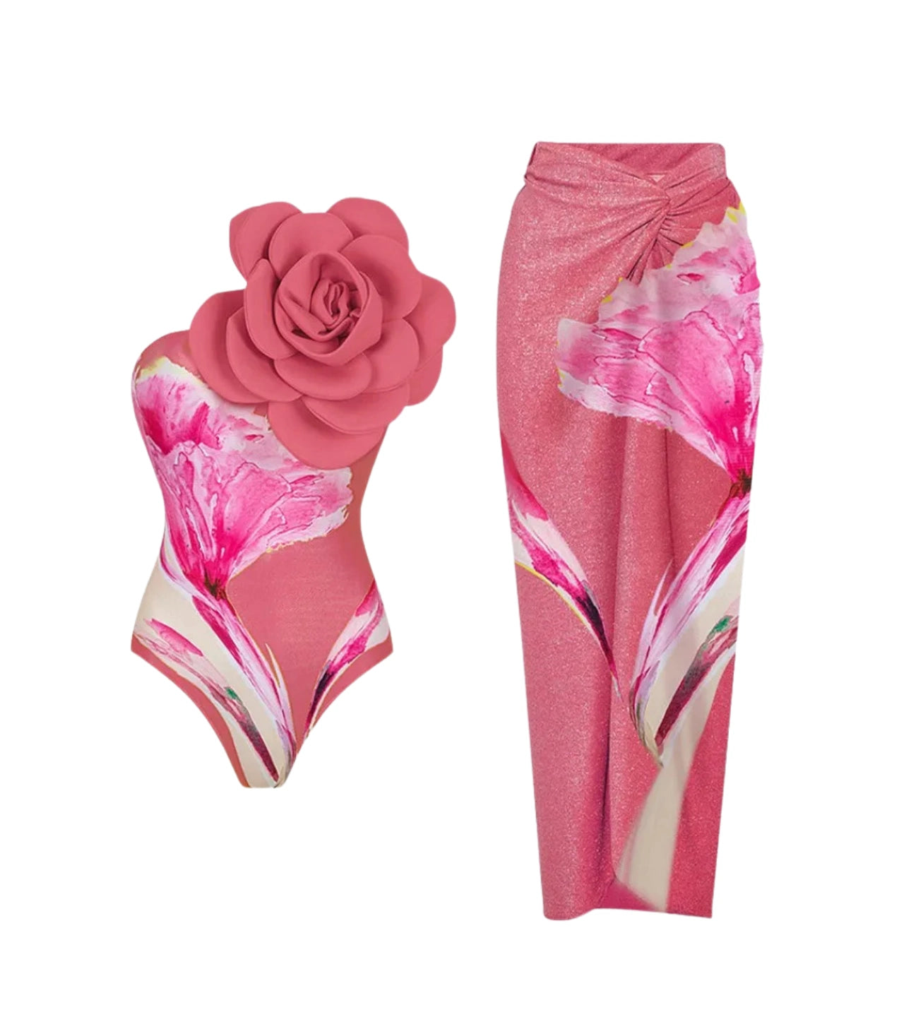 Pink Fashion Floral Print Two Piece Swimwear