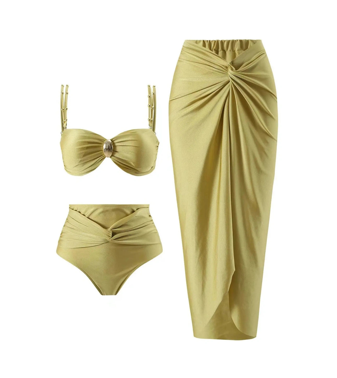 Three Pieces Set Highwaist Luxury Bikini Set w/coverup