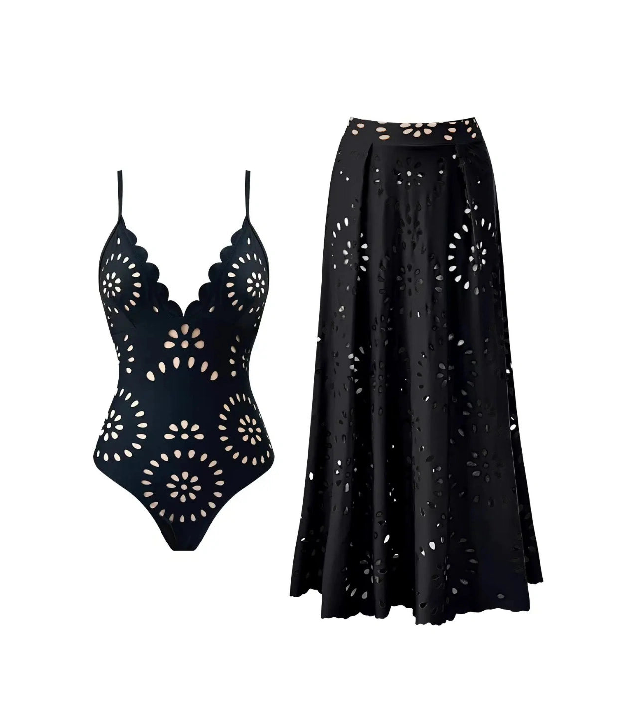 Two piece Elegant Floral Design Bikini Set/w skirt