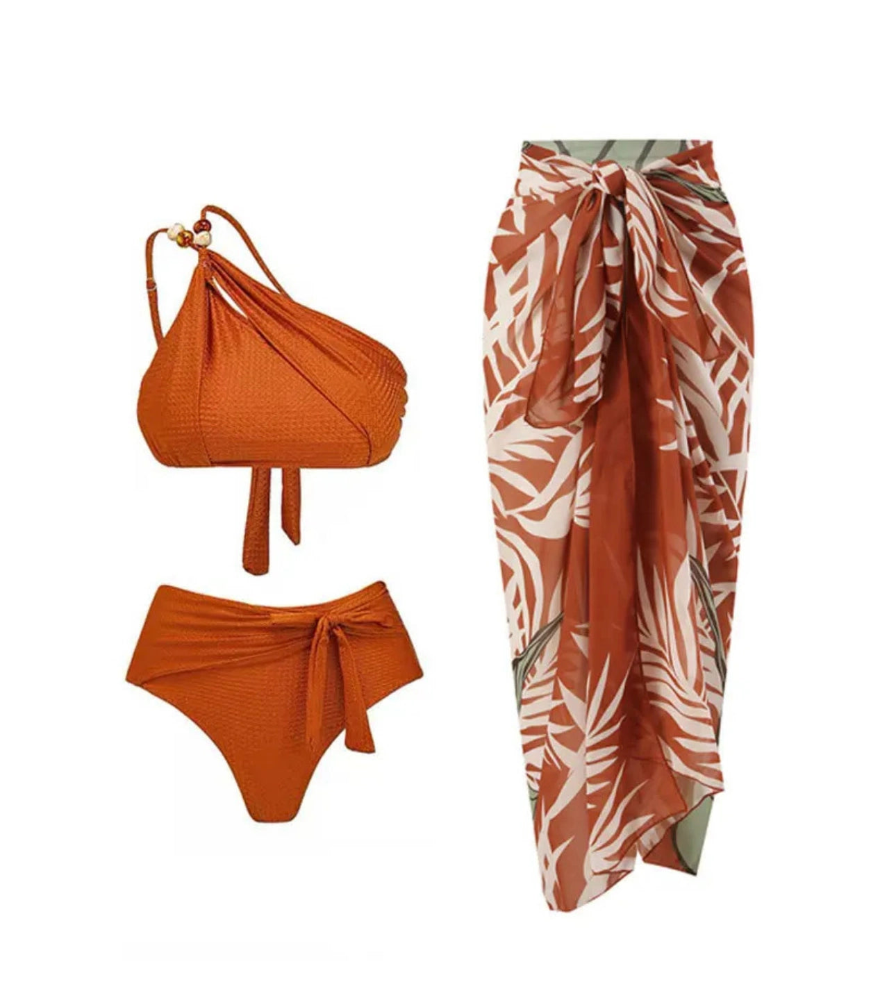 Three piece Highwaist Beach Vacation Bikini Set/ with cover up