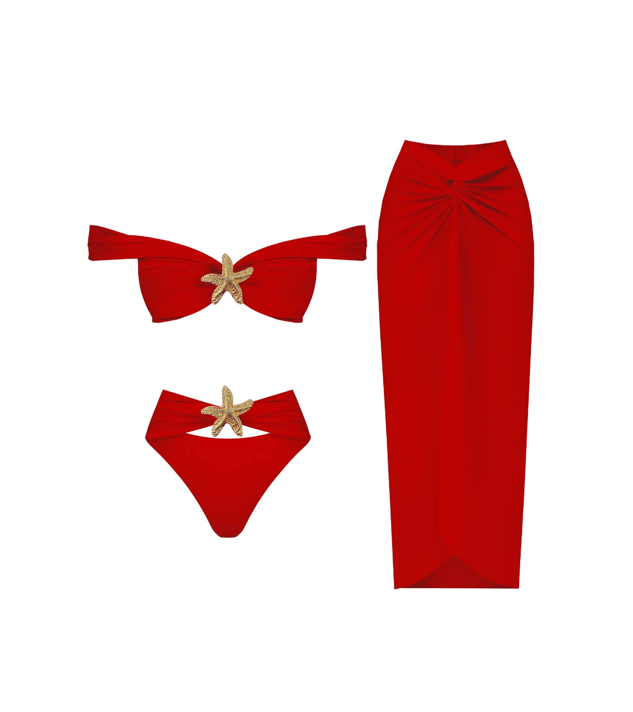 Red Bikini Set w/starfish /Cover up