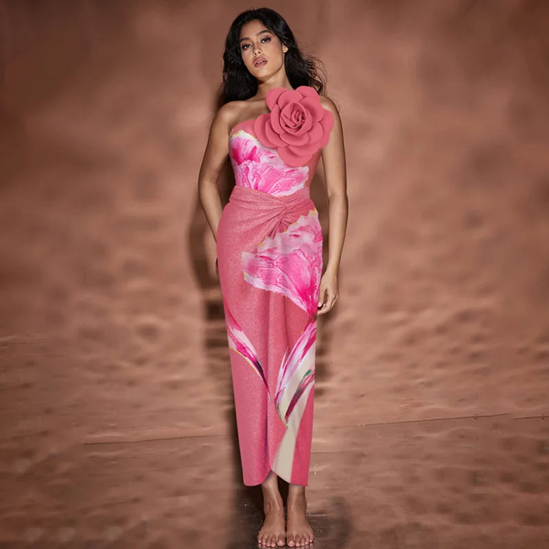 Pink Fashion Floral Print Two Piece Swimwear