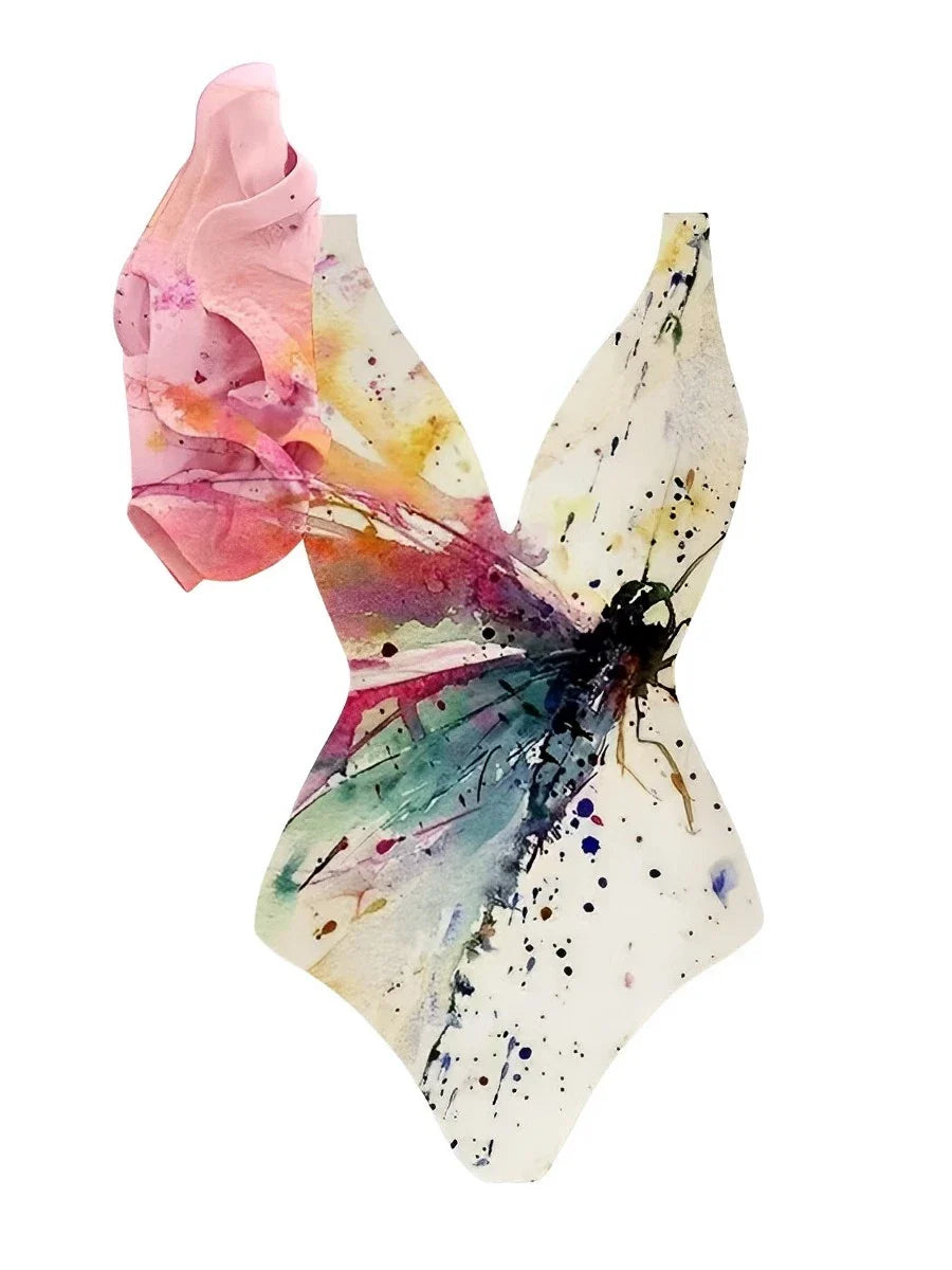 Frill One Piece Swimsuit & String Skirt Set