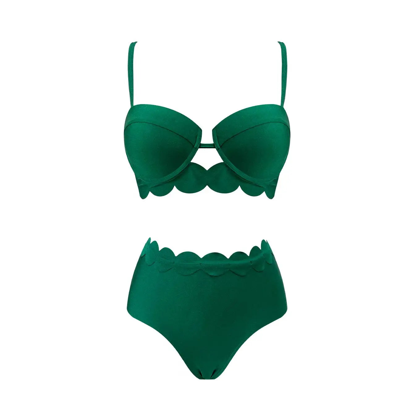 Three Piece Green Highwaist Elegant Bikini Set w/Skirt