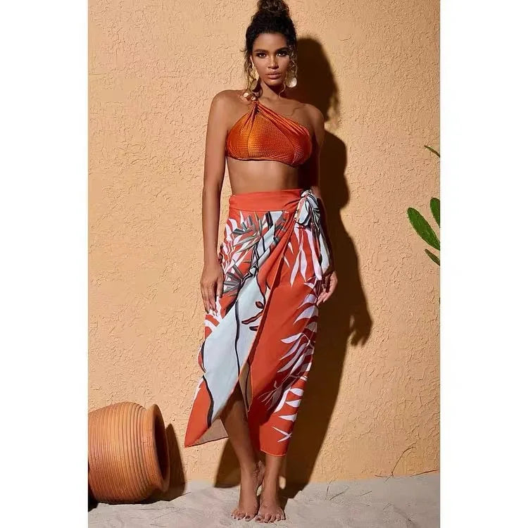 Three piece Highwaist Beach Vacation Bikini Set/ with cover up