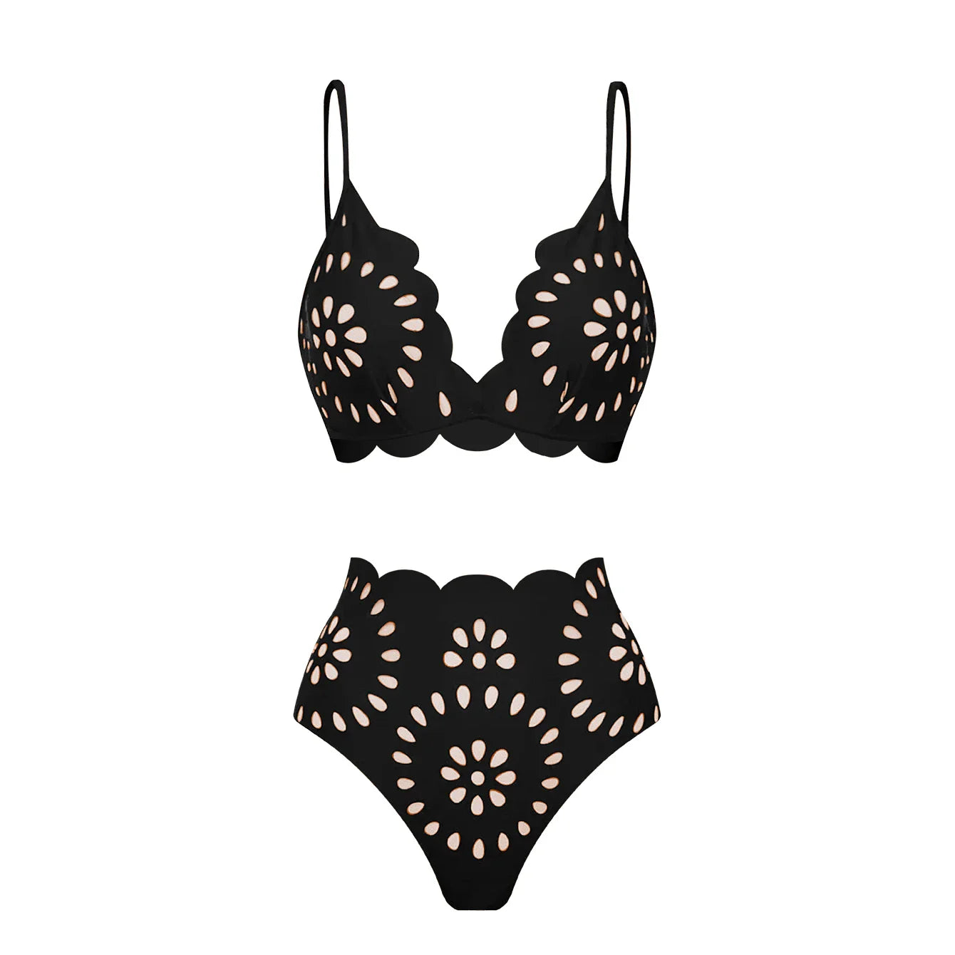 Three piece Highwaist Elegant Floral Design Bikini Set/w skirt